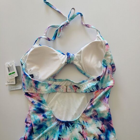 Splendid One Piece Swimsuit Tie Dye Padded Shelf Bra Tummy Control Large - Picture 9 of 10